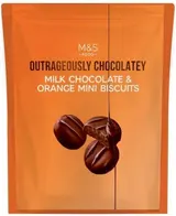 Marks & Spencer Mini křehké čokoládové sušenky s pomerančovou příchutí máčené v mléčné čokoládě