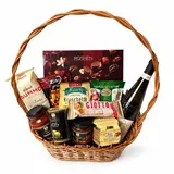 dárková sada (těstoviny + omáčka + oříšky + olivy + Bruschette + rajčata + oplatka + bonboniéra + pečené sýry + víno + paštika) velký koš s alkoholem