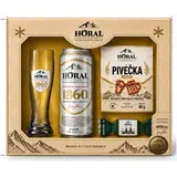 HORAL Světlý ležák vánoční set (1 l plech + sklenice + solené pivečka + pivní kosmetika)