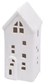 Domek - dekorace se žlutým LED světlem, 16 cm, porcelán